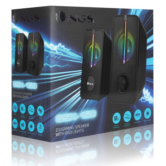 NGS GSX-150 Altavoces Gaming con Iluminación LED RGB, 12W, Negro